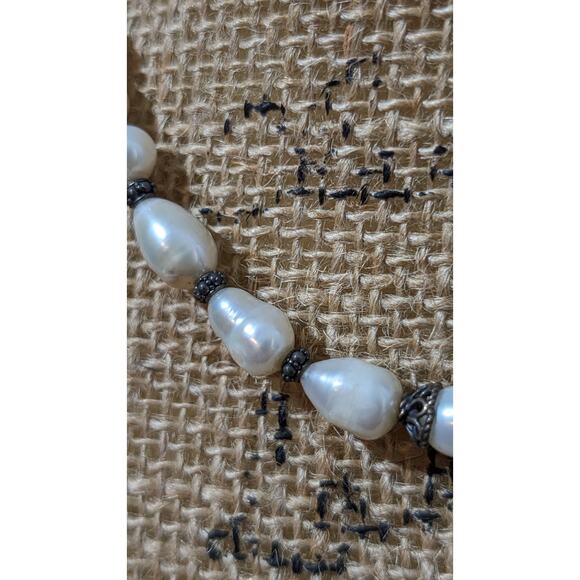 Vintage Freshwater Pearl 925 Sterling Silver Bali Bead Byzantine Hook Clasp - Picture 5 of 12